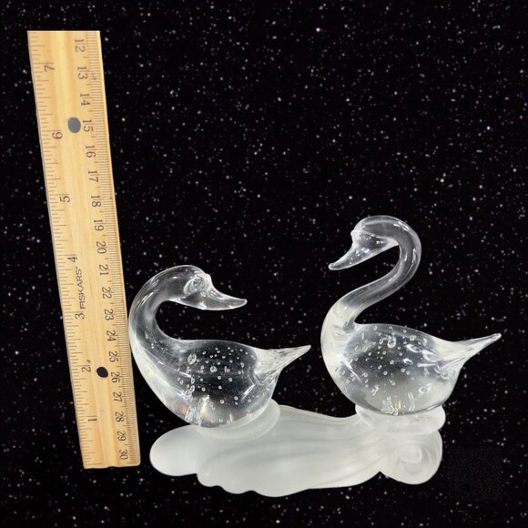 1980s Clear Art Glass Bird Duck Sculpture Figure On Frosted Bottom W Bubbles - Picture 10 of 10